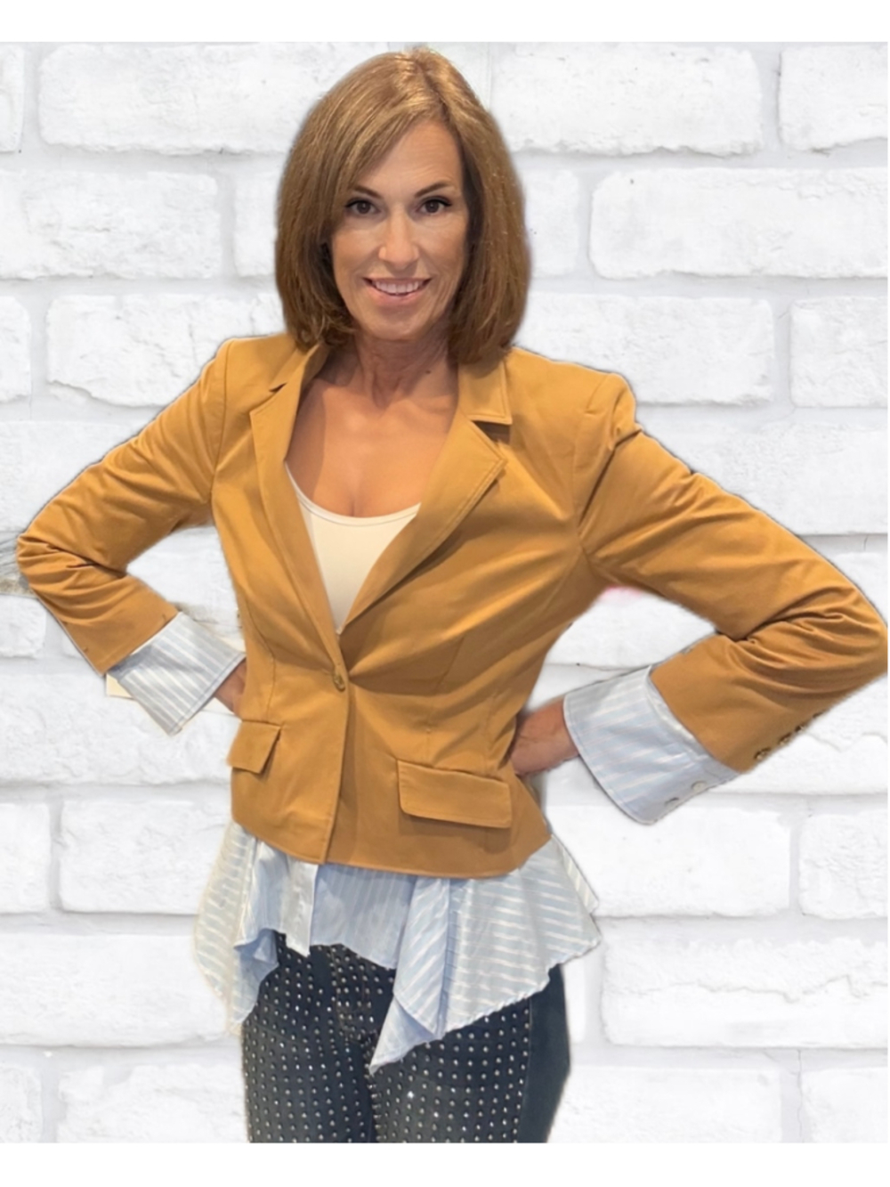 Cinq à Sept Shilo Mixed Media Blazer Sandstone Blue Bell NWT Size 6 - Picture 3 of 7